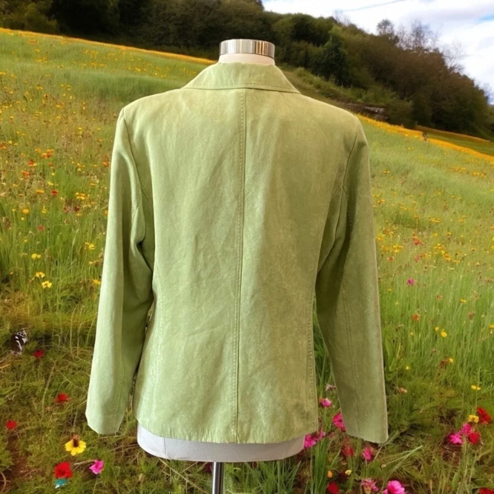Green Faux Suede Blazer Jacket By Kim Roger’s Signature